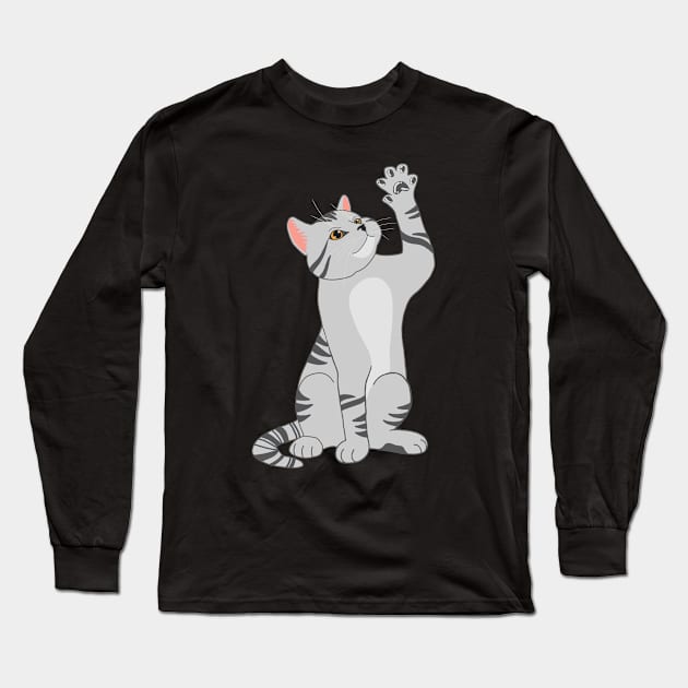 GRAY CAT Long Sleeve T-Shirt by ulricartistic